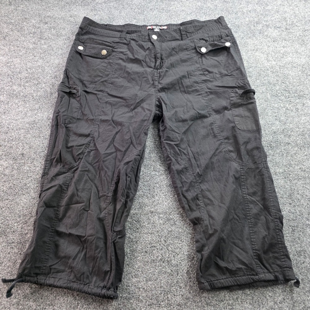 Helium London Cargo Capri Pants Womens 3X Black Cropped Stretch Utility Plus Sz